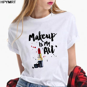 Makeup Lipstick Print T-Shirt | Women’s Casual Tee
