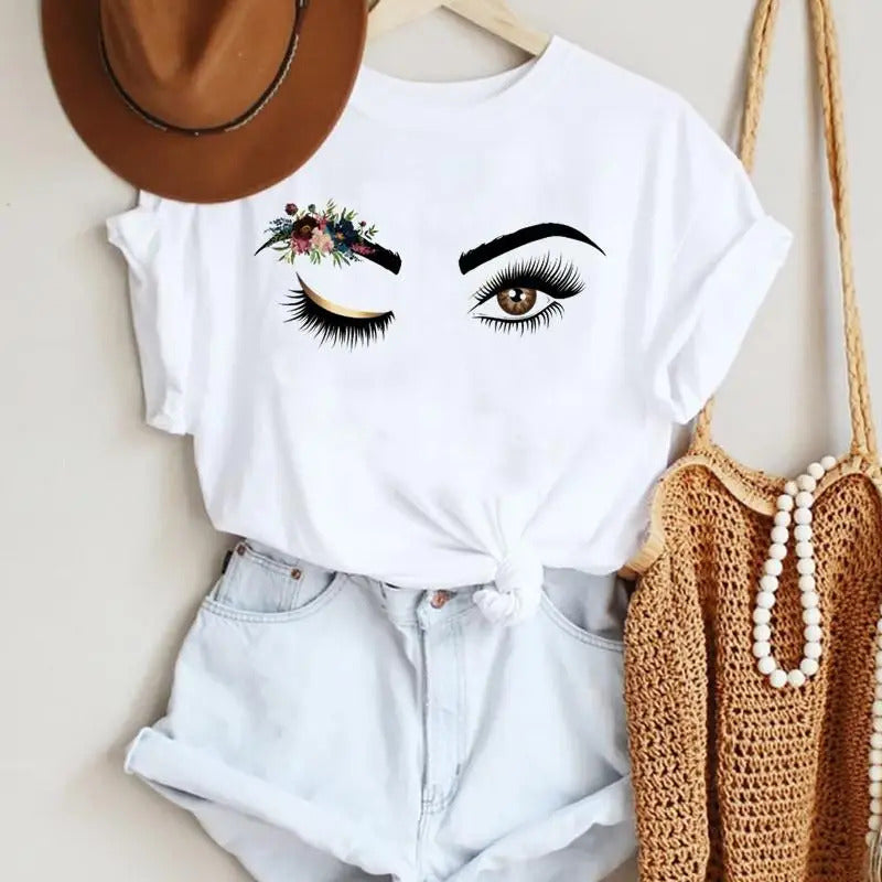 Eyelash Makeup Print T-Shirt | Stylish Women’s Tee
